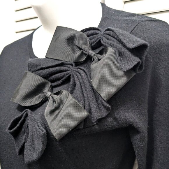 Saks Fifth Ave Cashmere Silk Sweater Womens Small Black with Bows Rosette - Picture 4 of 16